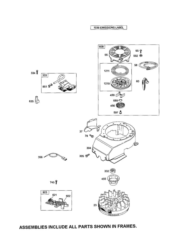 Rewind Starter/Blower Housing Diagram and Parts List for 126T02-1225-EA  Briggs and Stratton Engine